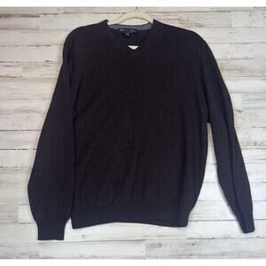 Davis & Squires Mens M Dark Brown 100% Fine Merino Wool V Neck Sweater Pullover